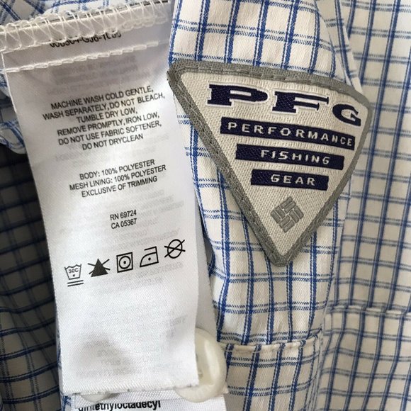 Columbia PFG Men’s L/S Fishing Blue White Check - Picture 4 of 6